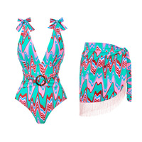 2025 Nieuwe Sexy Eendelig Badpak Vrouwen Bedrukt Plaid/Gingham/Fruit Patroon Snel Droog Omwikkeld Rok Set Oem Service Xl Strand