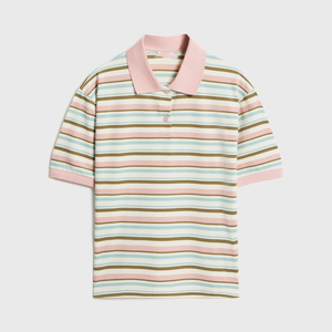 <span class=keywords><strong>Polo</strong></span> rayé rétro américain pour <span class=keywords><strong>femme</strong></span>, haut en tricot à manches courtes de couleur contrastante, style preppy, chemisier décontracté ample - Product Image 3