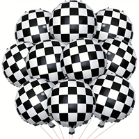 Ensemble de ballons en feuille d'hélium de 18 pouces, forme ronde, noir et blanc, thème course automobile, pour la décoration d'anniversaire