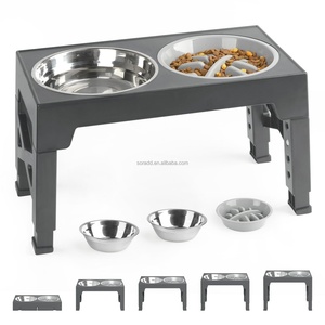 Comederos Elevados para Perros con Soporte Plegable Antideslizante de 5 Alturas Ajustables, con Tazón de Acero Inoxidable y Tazón de Alimentación Lenta - Product Image 1
