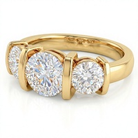 Bague de fiançailles solitaire de luxe en or plaqué 18K 14K avec trois pierres rondes brillantes en diamant de laboratoire, bijoux fins pour femmes