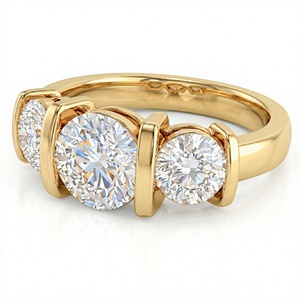 แหวนหมั้นเพชรทรงกลมเจียระไนแบบบริลเลียนท์สามเม็ด ชุบทอง 18K 14K หรูหรา แหวนเพชรเม็ดเดี่ยวสำหรับผู้หญิง เครื่องประดับชั้นดี - Product Image 6