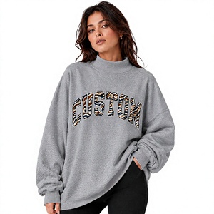 New Arrival Women's Streetwear Mock Neck <b>Long</b> Sleeve Pullover <b>Sweatshirt</b> Customized Embroidered Logo Eco-Friendly & Breathable - Product Image 1