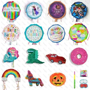 Pinata Happy Birthday Round Mermaid Dinosaur Rainbow Horse Pinata Toy Adult Paper Fiesta Decoration For Kids Birthday