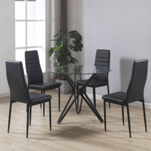 Muebles de comedor personalizados de lujo, <span class=keywords><strong>mesa</strong></span> <span class=keywords><strong>redonda</strong></span> de cristal con patas de metal modernas para el hogar o la cocina del Hotel - Product Image 3