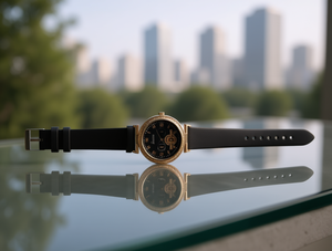 Hyf A133 Round Gold Plated <b>Case</b> Rubber Leather Band Unisex Water Resistant Fashion <b>Watch</b> - Product Image 2