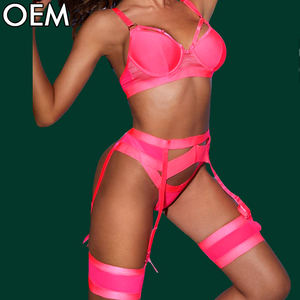 공장 사용자 정의 럭셔리 3/4 컵 크기 여자 속옷 4 조각 세트 섹시한 인쇄 란제리 섹시한 잠옷 란제리 - Product Image 5