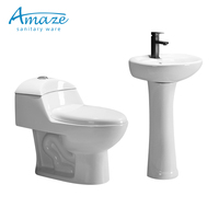 Suite Sanitaire Arabe Économique – WC Toilette Une Pièce Céramique à Chasse d'Eau, Cuvette et Lavabo sur Colonne pour Salle de Bain