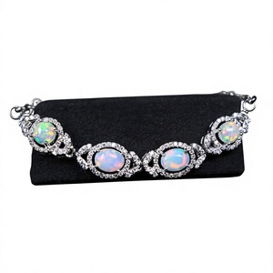 925 Silver <b>Opal</b> Tennis <b>Bracelet</b> with Geometric Hiphop Design Christian Style 5-7g for Unisex Party Jewelry - Product Image 1