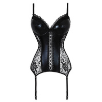 Cinoon — Corsets et Bustiers Sexy en cuir, lingerie en maille Jacquard avec culotte, grande taille, Push-Up, gothique