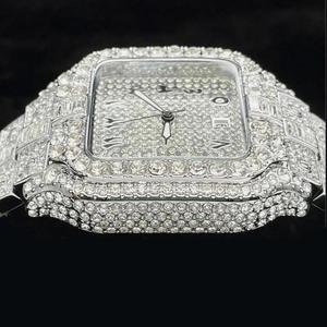 Luxury Men's Stainless Steel Square <b>Case</b> Quartz <b>Watch</b> with Custom Arabic Dial Pointer Display Iced Zircon - Product Image 3