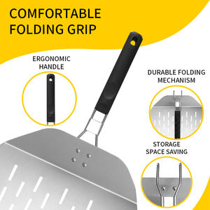 Outils de pâtisserie professionnels, pelle à <span class=keywords><strong>pizza</strong></span> en métal, pelle à <span class=keywords><strong>pizza</strong></span> perforée en aluminium avec poignée pliable pour four, pelle à <span class=keywords><strong>pizza</strong></span> faite maison - Product Image 3