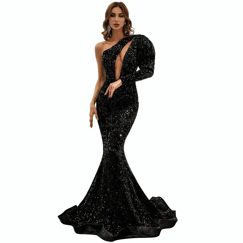 Magicmk Hot Sexy Evening Dresses Sequined Women's Gowns Sleeve Wedding Party Dinner Prom Dresses