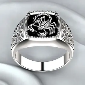 批发新款创意蝎子浮雕时尚男士戒指胶水图腾图案雕刻订婚合金有毒蝎子戒指