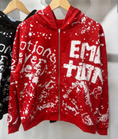 Sweat à capuche unisexe en coton pur avec fermeture éclair, motif lettres style Hip Hop, tendance américaine transfrontalière MIXED EMOTION, collection Printemps