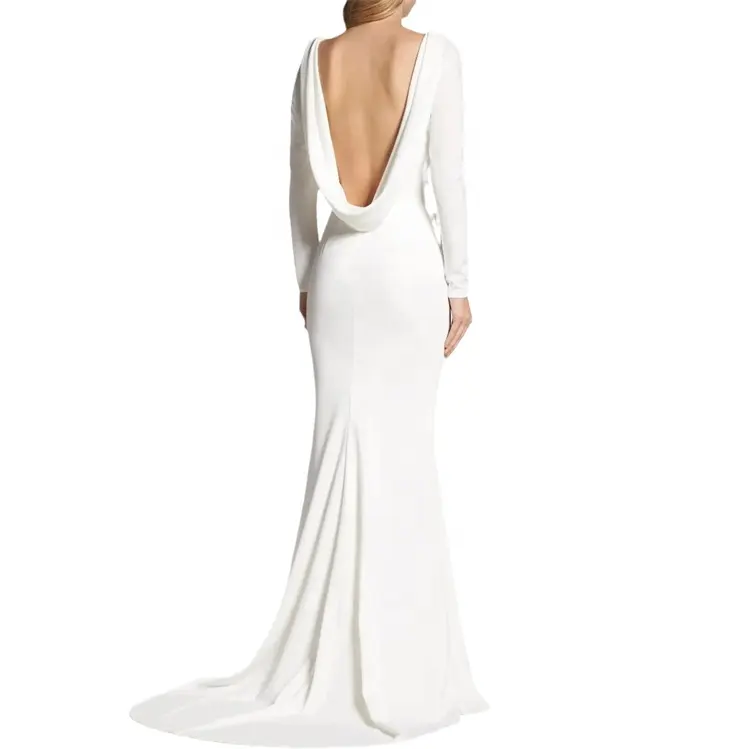 Elegant Mermaid Bridal Lace Wedding Dress Illusion Ball Gown Long Sleeves Wedding Dress With Long Tail
