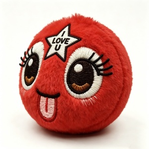 Peluche Rojo Personalizado con Lengua Fuera y Ojos Grandes, Juguete de Peluche Redondo Rojo con Bordado de Estrella y la Frase 'I Love U' - Product Image 1