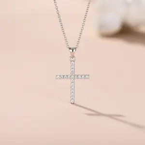 High Quality White Moissanite Cross Pendant Necklace Cross Diamond Necklace Sparkling Fine Jewelry Gift For Men And Women