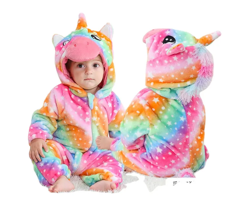 Cartoon Onesie Herfst/Winter Kinderdieren Homewear Flanellen Kruippak Voor Kinderen