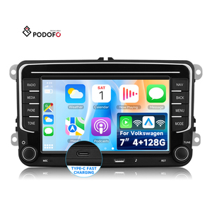 Autoradio Android Podofo 7'' 4+128G avec Carplay/Android Auto sans fil, GPS/WiFi, USB Type-C pour VW/Seat/<span class=keywords><strong>Skoda</strong></span>/Passat/Touran/Golf/Polo - Product Image 1