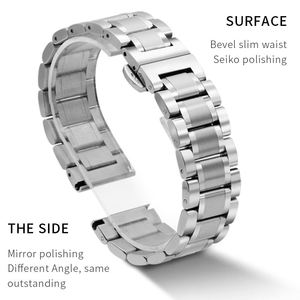 12mm-24mm Fashion Stainless Steel Watch Band with Butterfly Clasp Five Beads <b>Strap</b> for for Men Women Maenwvo PG023 - Product Image 2
