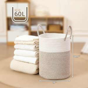 60L Lớn Dệt Thân Thiện Với Môi Có Thể Gập Lại Giặt Giỏ Hản 100% Cotton Tự Nhiên Sợi Dây Thừng Dệt Tay Bền Lưu Trữ Cho Phòng Bé - Product Image 2