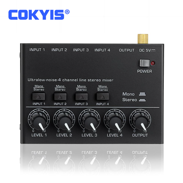 MAX400 Professional 4 Channel Stereo Line Mixer Mini Karaoke Live Audio Sound Card Recording Receiver Amplifier Home Studio