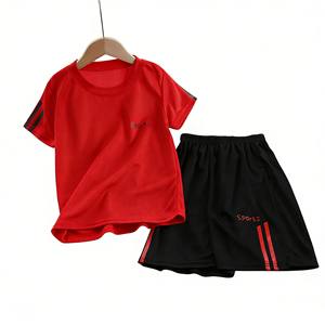 New Factory Price Boy's Red Sports Outfit <strong>Short</strong> Sleeved Shirt and <strong>Shorts</strong> Children's Clothing Set Comfortable Breathable Outfit - Product Image 1