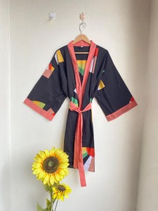 Bata Kimono India Hecha a Mano de Algodón Orgánico Transpirable y Suave con Cuello en V, Manga 3/4 y Cinturón, para Playa, Dama de Honor, Ropa de Dormir, Elegante - Product Image 5