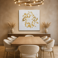 Cuadro Decorativo de Pared en Relieve 3D con Textura Dorada y Blanca, Arte Abstracto en Lienzo para Sala de Estar o Decoración de Hotel