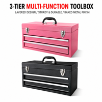Boîte à outils en fer à double tiroir, coffre à outils rose de 80 pièces avec plateau en mousse, ensemble d'outils portables, vente en gros directe d'usine