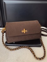 Sac bandoulière en daim pour femme, sac à main rétro en cuir PU avec chaîne et fermoir doré, petit sac à rabat pour dames
