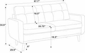 Canapé deux places capitonné de style mi-moderne, écologique, avec pieds en bois - Product Image 2