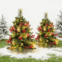 Sapin de Noël artificiel floqué pré-éclairé en gros, mini, petit, avec lumières LED chaudes et pommes de pin pour la décoration des fêtes