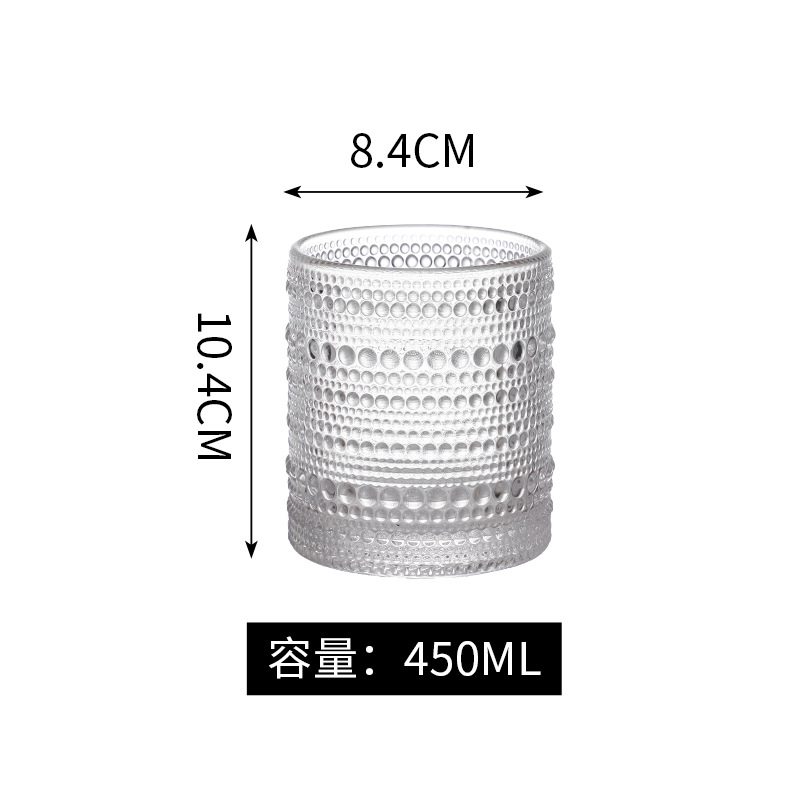 Wholesale Ins hot sale Whiskey Glass Transparent Glass Home Bar Restaurant Retro Embossed Juice Drink Cup