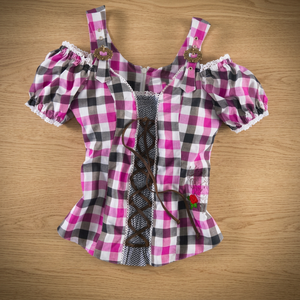 Oktoberfest-blusa a cuadros para mujer, Traje a cuadros de estilo veraniego, blusa de estilo veraniego - Product Image 3