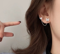 Boucles d'oreilles tendance FY-ED1411 style coréen, simples et élégantes, papillon argenté, zircon, polyvalentes, pour double trou d'oreille