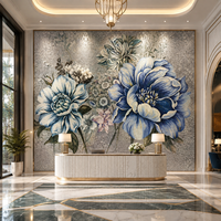 Peinture murale en mosaïque de verre élégante à motif de pivoine, mosaïque artisanale personnalisée pour la maison, villa de luxe, salon, art mural décoratif