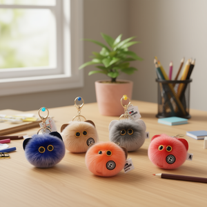 Cute Blush Cat Plush Keychain Fashion Round Pendant <b>Keyring</b> for Car Bag Gift, Eco-Friendly Custom Logo Design, DingHong L038 - Product Image 2