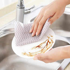 Chiffon de nettoyage jetable pour cuisine, en tissu non tissé, épaissi, absorbant, pour usage domestique, rectangulaire, motif rayé blanc - Product Image 2