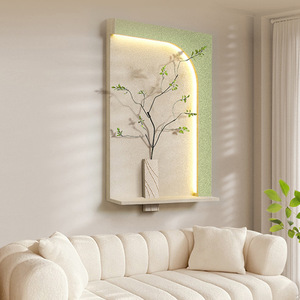 Art mural de style Wabi Sabi avec rétroéclairage, cadre rectangulaire en bois massif, toile huilée, motif végétal, peinture décorative pour salon - Product Image 3
