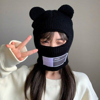 Ins masque de Ski amusant automne hiver femmes bonnet tricoté hommes ours oreille One Hole cagoule chapeaux