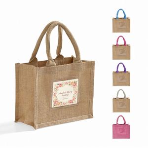 <b>Wedding</b> Birthday <b>Keepsake</b> Bag Custom Printed Blank Multi Handle Jute Tote Bag Reusable Shopping Carry Bags - Product Image 3