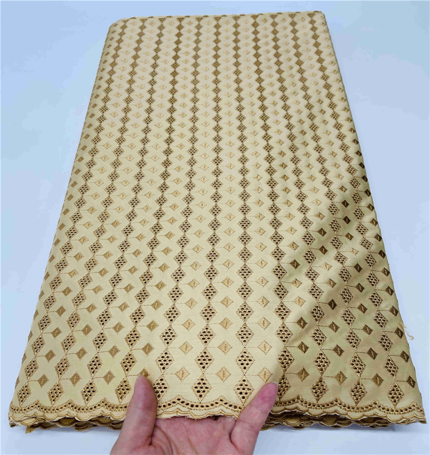 Золотистый цвет, полированное кружево, мужское кружево, 100% хлопчатобумажная ткань, популярное Африканское кружево для вечернего платья