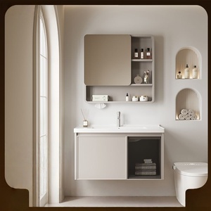 Nouvelle armoire de salle de bain simple avec lavabo en ardoise, lavabo en céramique intégré, meuble de salle de bain - Product Image 2