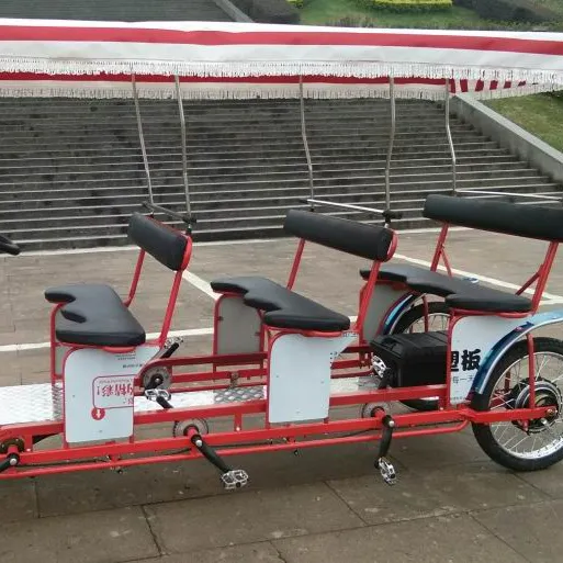Nhà sản xuất Deluxe ex-kích thước 6 người điện surrey xe đạp với đèn LED vui vẻ quadricycle
