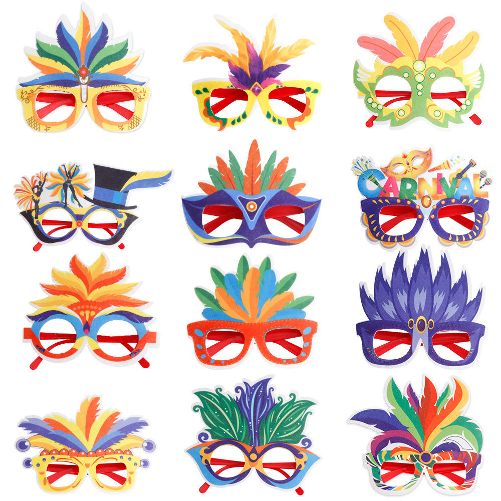 YOLAN Flower Shape Carnival Glasses Halloween Christmas Holiday Decoration Makeup Ball Dress Party Supplies Colorful Feather