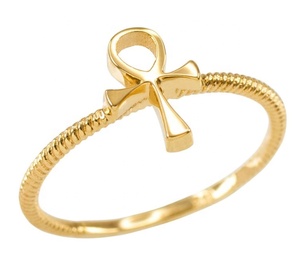 Customized Yellow Gold Color Minimalist Egyptian <strong>Ankh</strong> Cross Ring For Women - Product Image 1