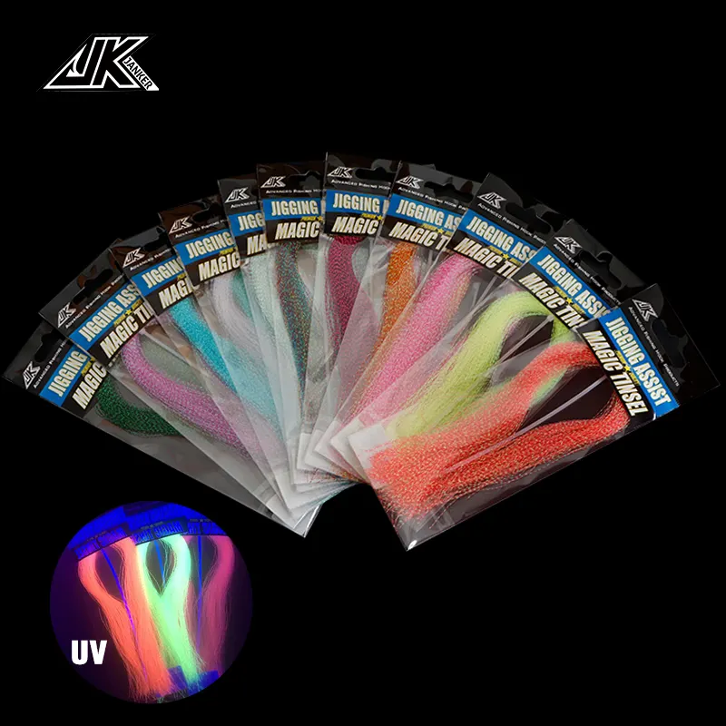 JK Glow Luminous UV Fishing Hooks Line Holographic Tinsel Twisted Jig Hook Assist Lure Wire for Outdoor Fishing Activities
