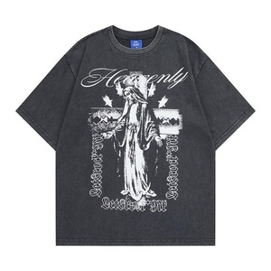 Camiseta Oversize Y2K <span class=keywords><strong>Grunge</strong></span> con Estampado 'Heavenly' de la Virgen María, 100% Algodón Transpirable, Estilo Urbano, Camiseta Gótica con Gráficos Religiosos para Hombre - Product Image 1